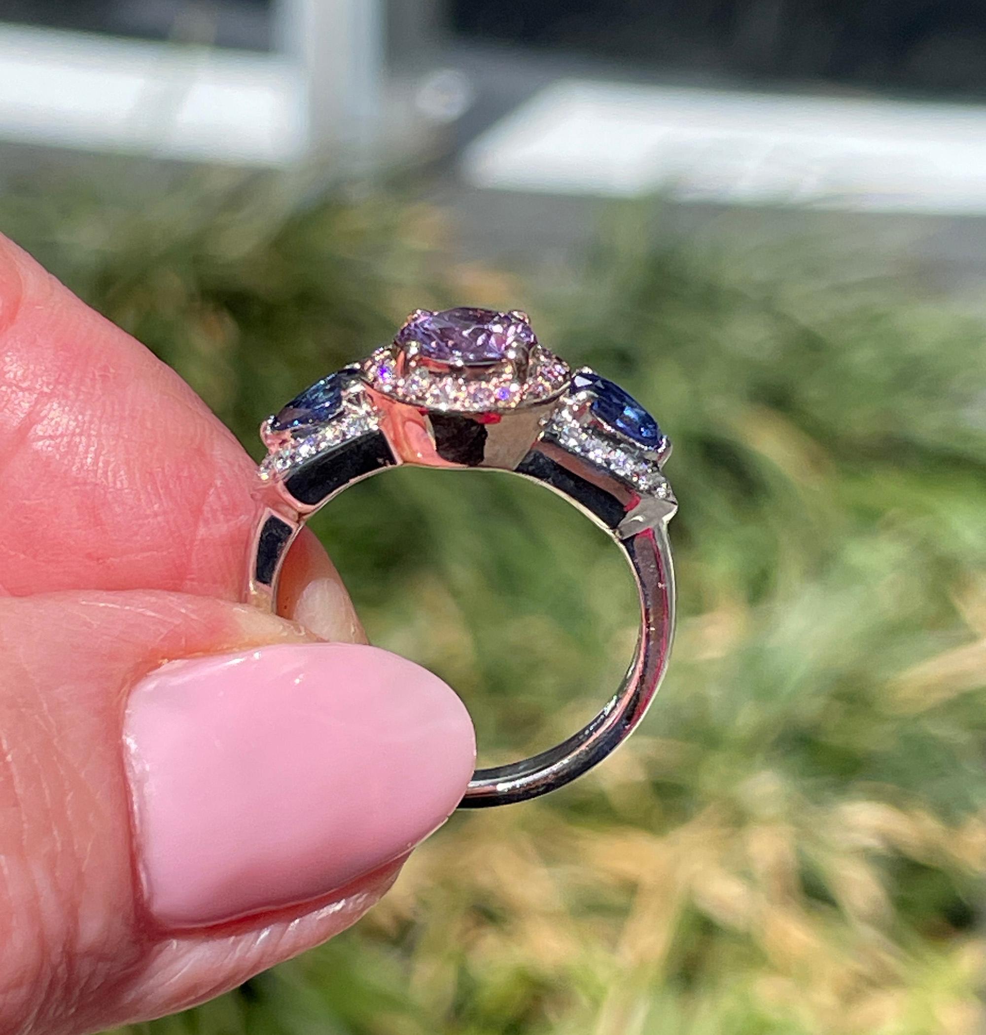 Vintage GIA 2.10ctw Unheated Pink Blue Sapphire & Pink White Diamond 18KWRG Ring For Sale 7