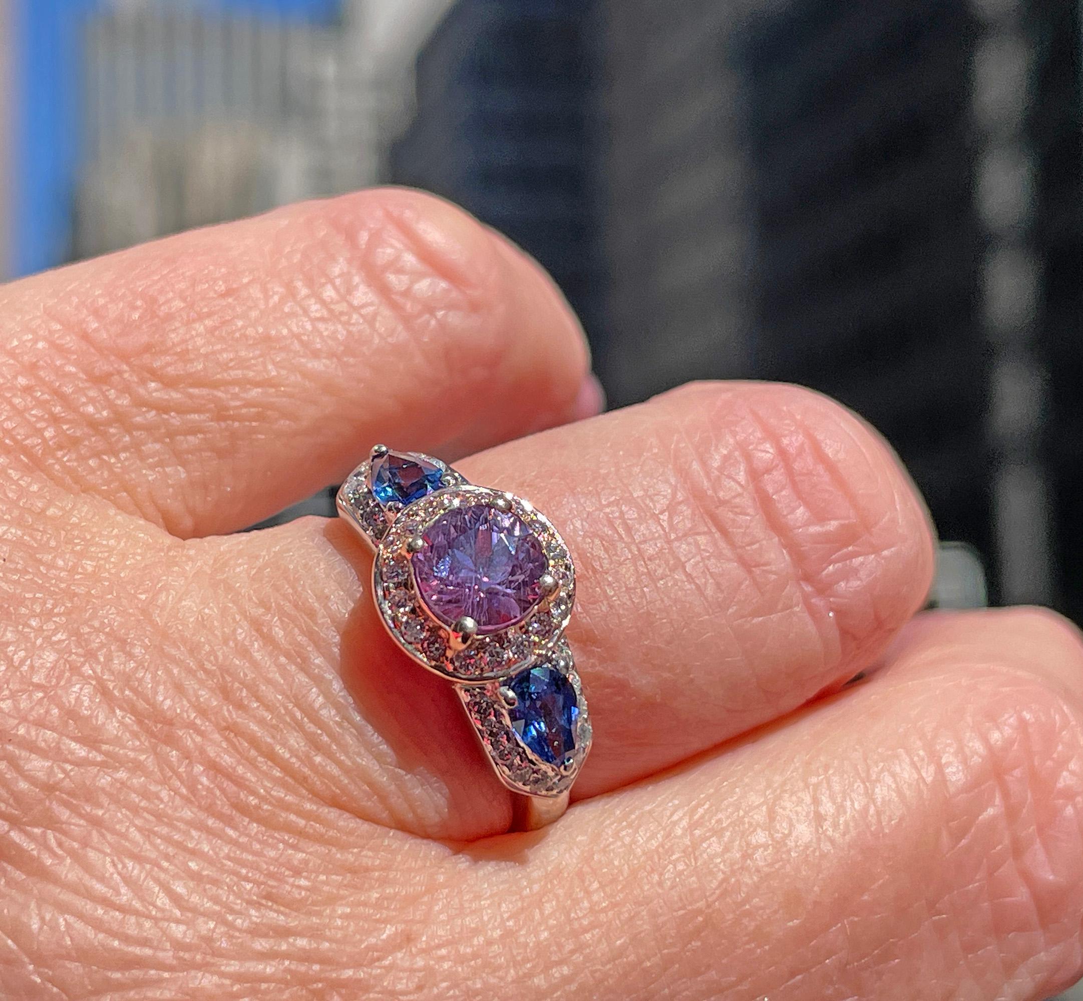 Vintage GIA 2.10ctw Unheated Pink Blue Sapphire & Pink White Diamond 18KWRG Ring For Sale 10