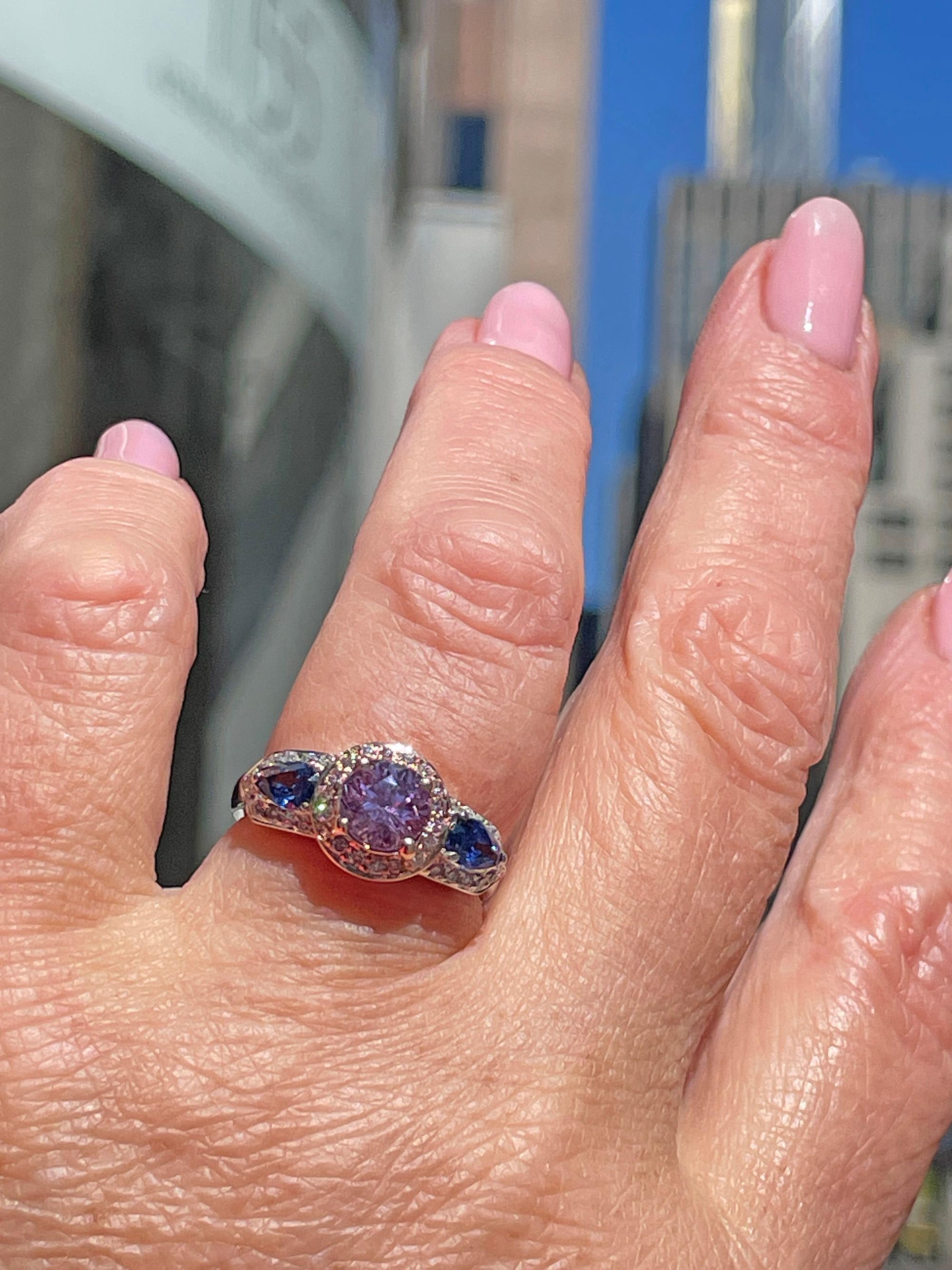 Vintage GIA 2.10ctw Unheated Pink Blue Sapphire & Pink White Diamond 18KWRG Ring For Sale 12