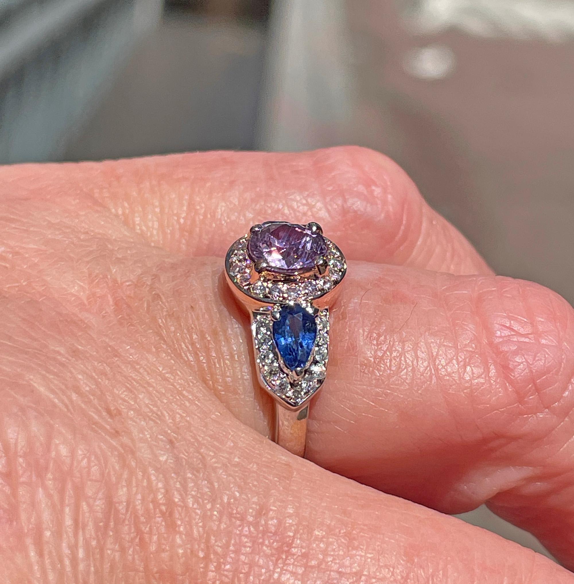 Vintage GIA 2.10ctw Unheated Pink Blue Sapphire & Pink White Diamond 18KWRG Ring For Sale 13