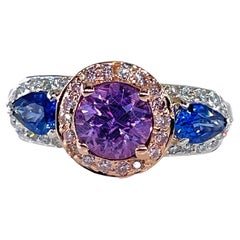 Vintage GIA 2.10ctw Unheated Pink Blue Sapphire & Pink White Diamond 18KWRG Ring
