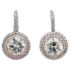 Vintage GIA 2.14 and 2.11 carat diamond platinum earrings