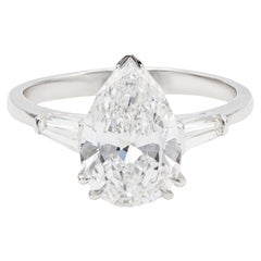Vintage GIA 2.14 Carat Pear Cut Diamond Platinum Ring