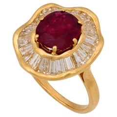 Vintage GIA 2.14 carat ruby diamond 18k yellow gold cocktail ring