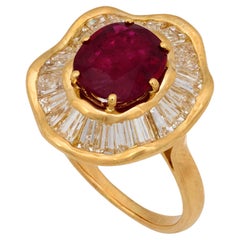 Vintage GIA 2.14 carat ruby diamond 18k yellow gold cocktail ring