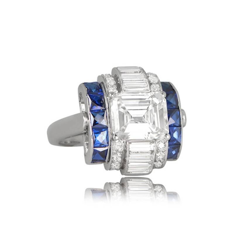 Retro Vintage GIA 2.15ct Emerald Cut Diamond Engagement Ring, F Color, VVS1, Platinum For Sale
