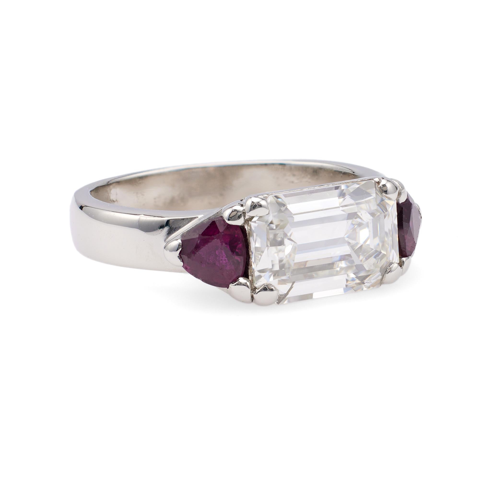 Women's or Men's Vintage GIA 2.18 Carat Emerald Cut Diamond Ruby Platinum Ring For Sale