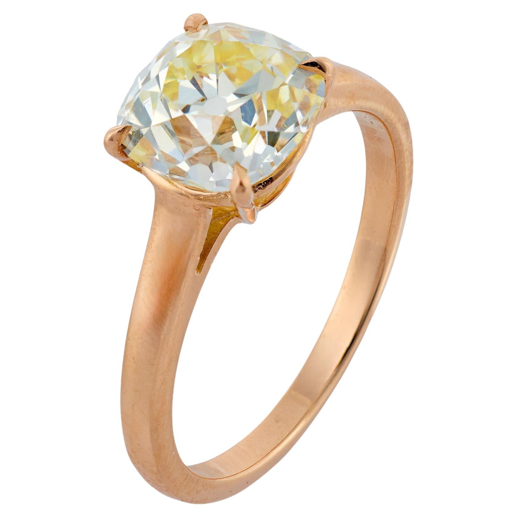 Vintage GIA 2.21 carat old mine cut diamond 18k gold solitaire engagement ring