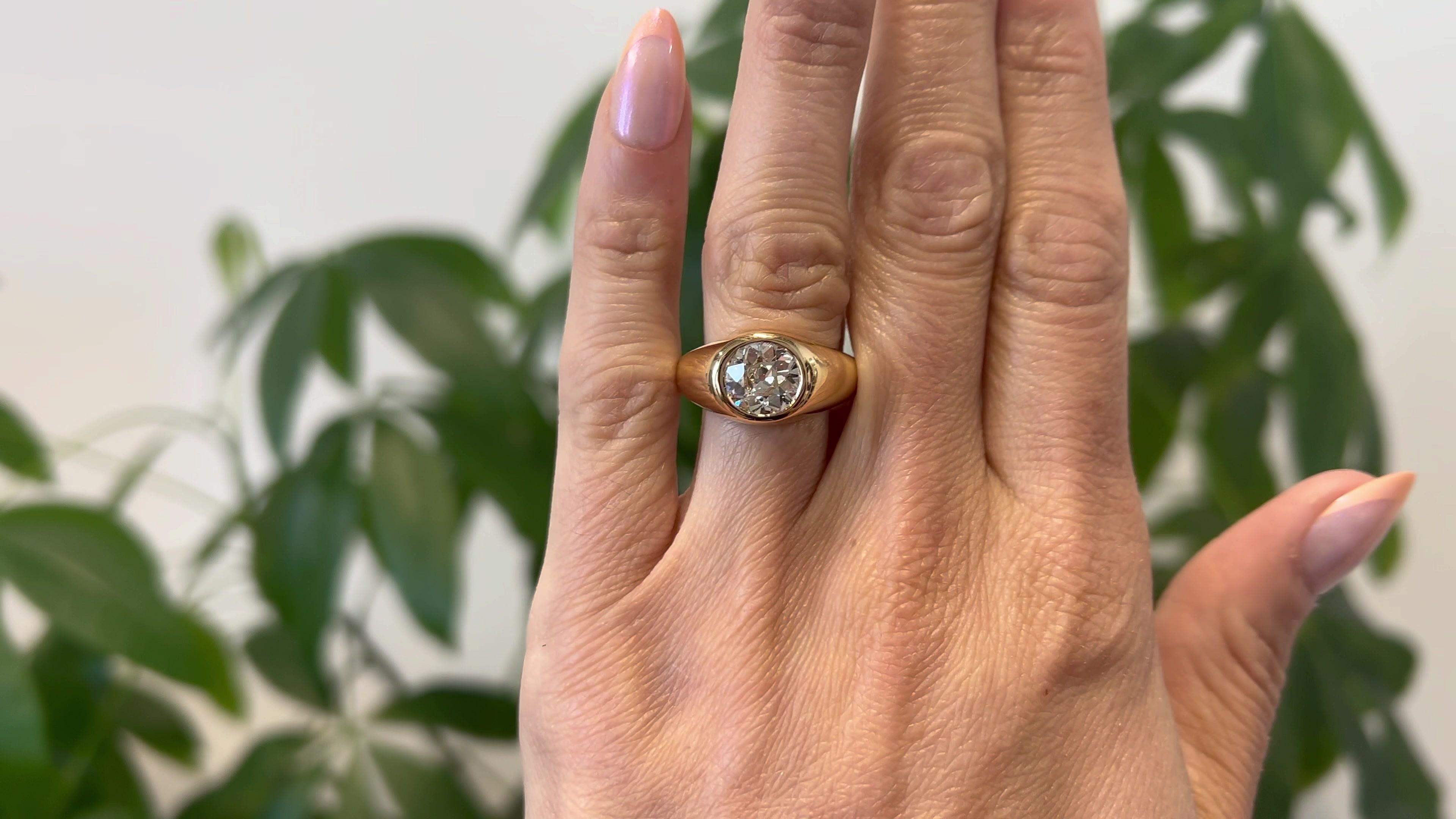 Old European Cut Vintage GIA 2.29 Carat Old European Diamond 18k Gold Bezel Set Solitaire Ring