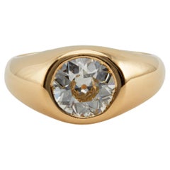 Vintage GIA 2.29 Carat Old European Diamond 18k Gold Bezel Set Solitaire Ring