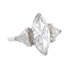 Vintage GIA 2.33 Carat Marquise Diamond White Gold Engagement Ring
