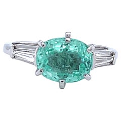 Vintage GIA 2.43 Carat Oval Shape Paraiba Tourmaline Diamond Platinum Ring