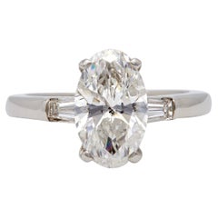 Vintage GIA 2.43 Carat Oval Cut Diamond Platinum Ring
