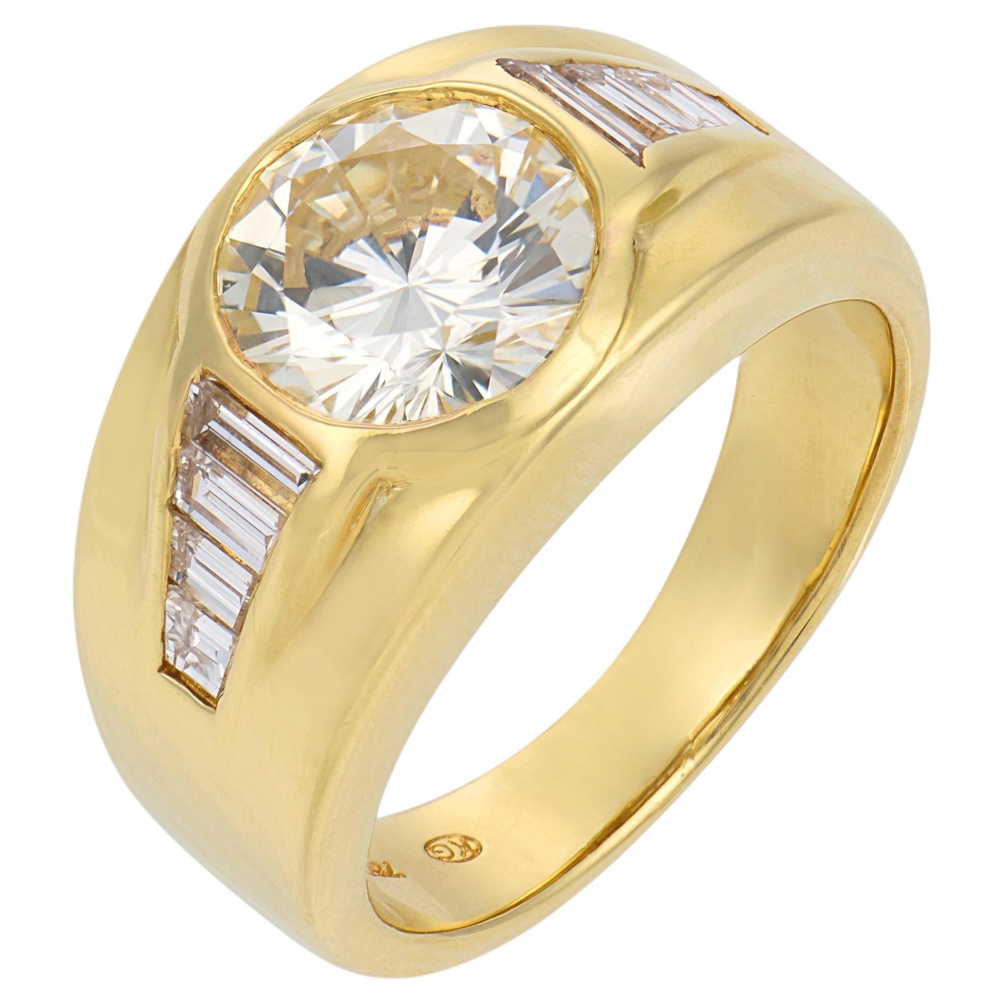 Vintage GIA 2,43 runder Brillantschliff Diamant 18k Gelbgold Verlobungsring
