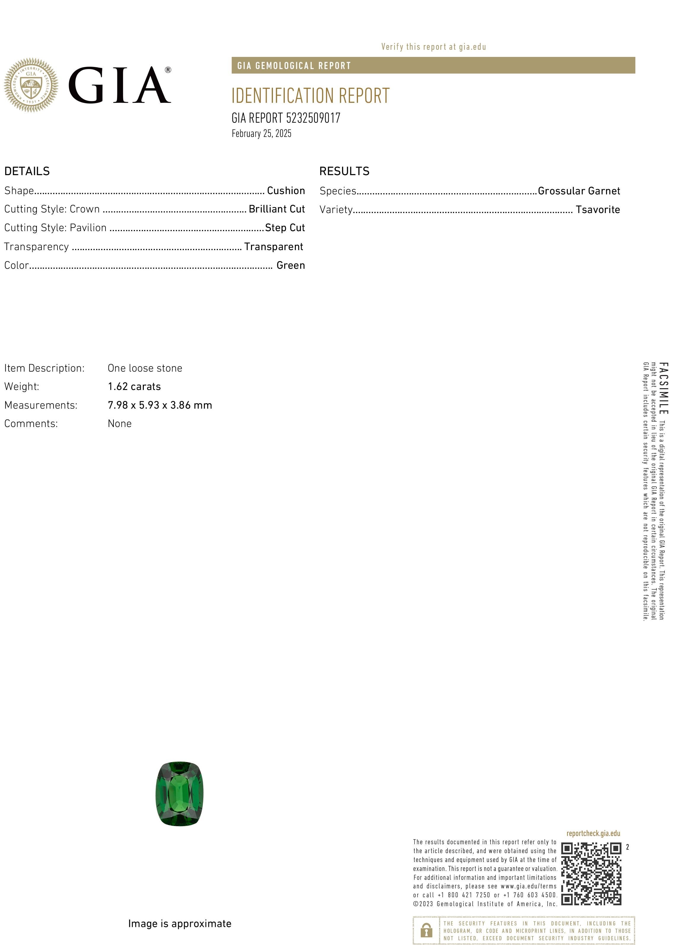 Modern Vintage GIA 2.46ctw Natural Green Cushion Cut Tsavorite Diamond Platinum Ring For Sale