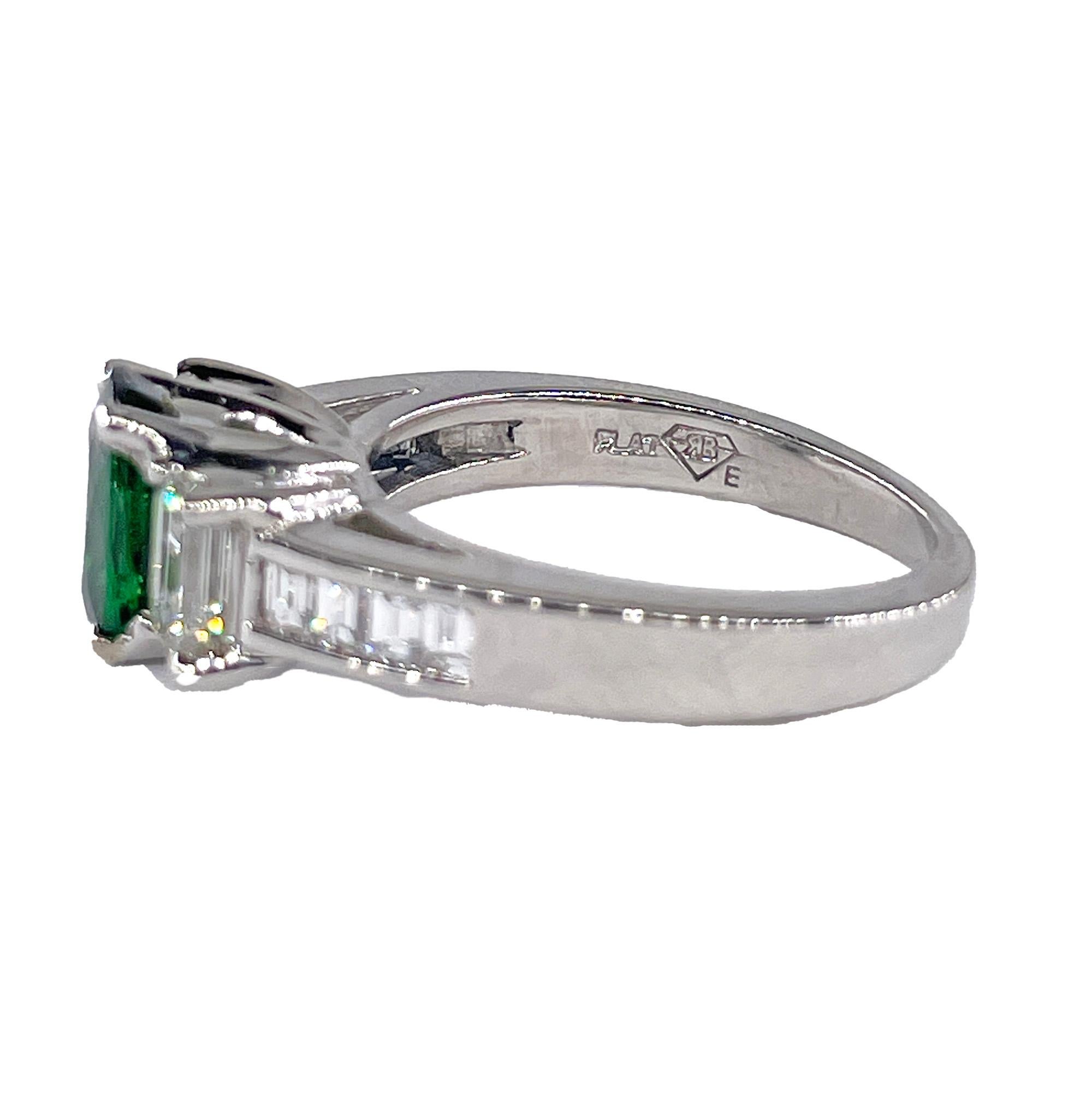 Women's Vintage GIA 2.46ctw Natural Green Cushion Cut Tsavorite Diamond Platinum Ring For Sale