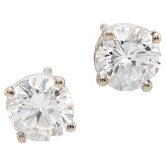 Vintage GIA 2.48 carat diamond 18k white gold stud earrings