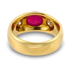 Vintage GIA 2.50 carat cabochon cut ruby diamond 18k yellow gold bezel ring