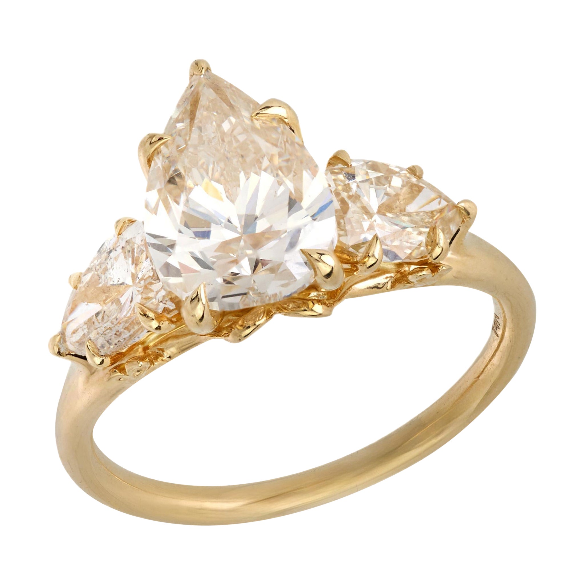 Vintage GIA 2.50 carat pear cut diamond 14k yellow gold engagement ring
