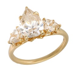 Vintage GIA 2,50 Karat Diamant im Birnenschliff 14k Gelbgold Verlobungsring