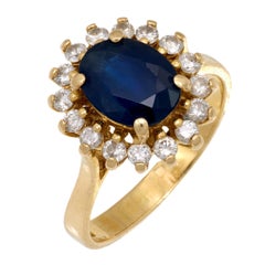 Vintage GIA 2.50 carat sapphire diamond 14k yellow gold cluster ring