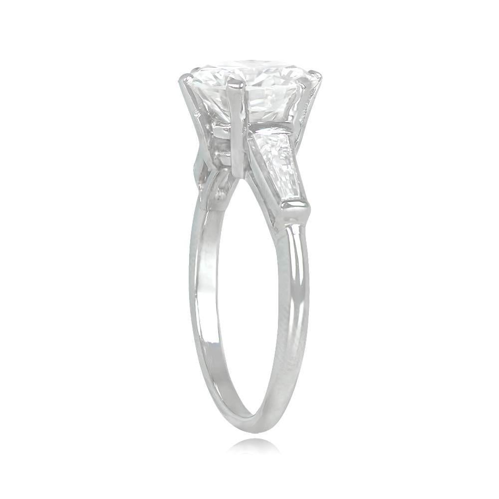 Art Deco Vintage GIA 2.53ct Round Brilliant Cut Diamond Engagement Ring, Platinum For Sale