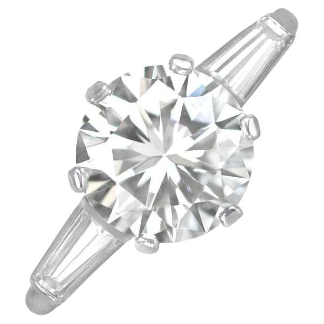 Vintage GIA 2.53ct Round Brilliant Cut Diamond Engagement Ring, Platinum For Sale