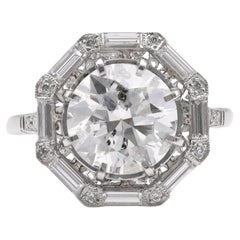 Vintage GIA 2.54 Carat Round Diamond Platinum Engagement Ring