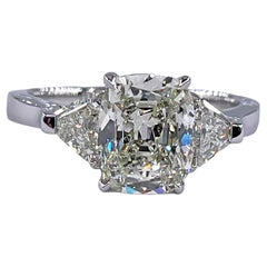 Vintage GIA 2,55ctw Antike Kissenschnitt Diamant 3 Stein Engagement Platin Ring