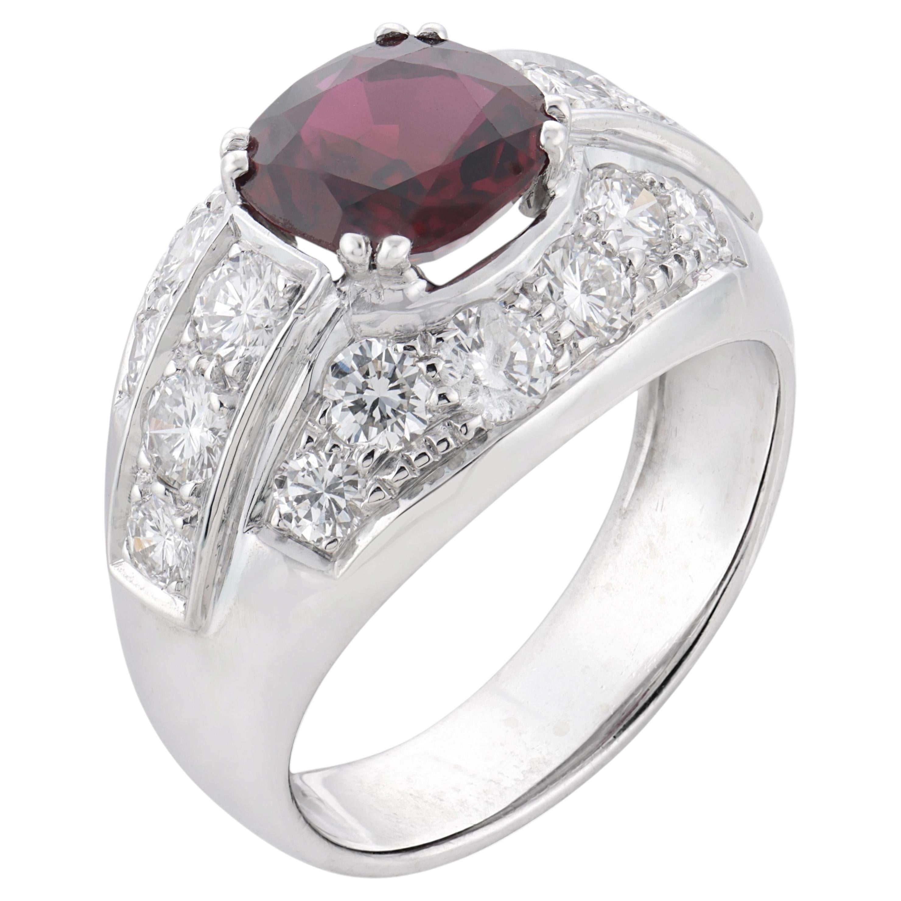 Vintage GIA 2.58 carat ruby diamond 18k white gold cocktail ring