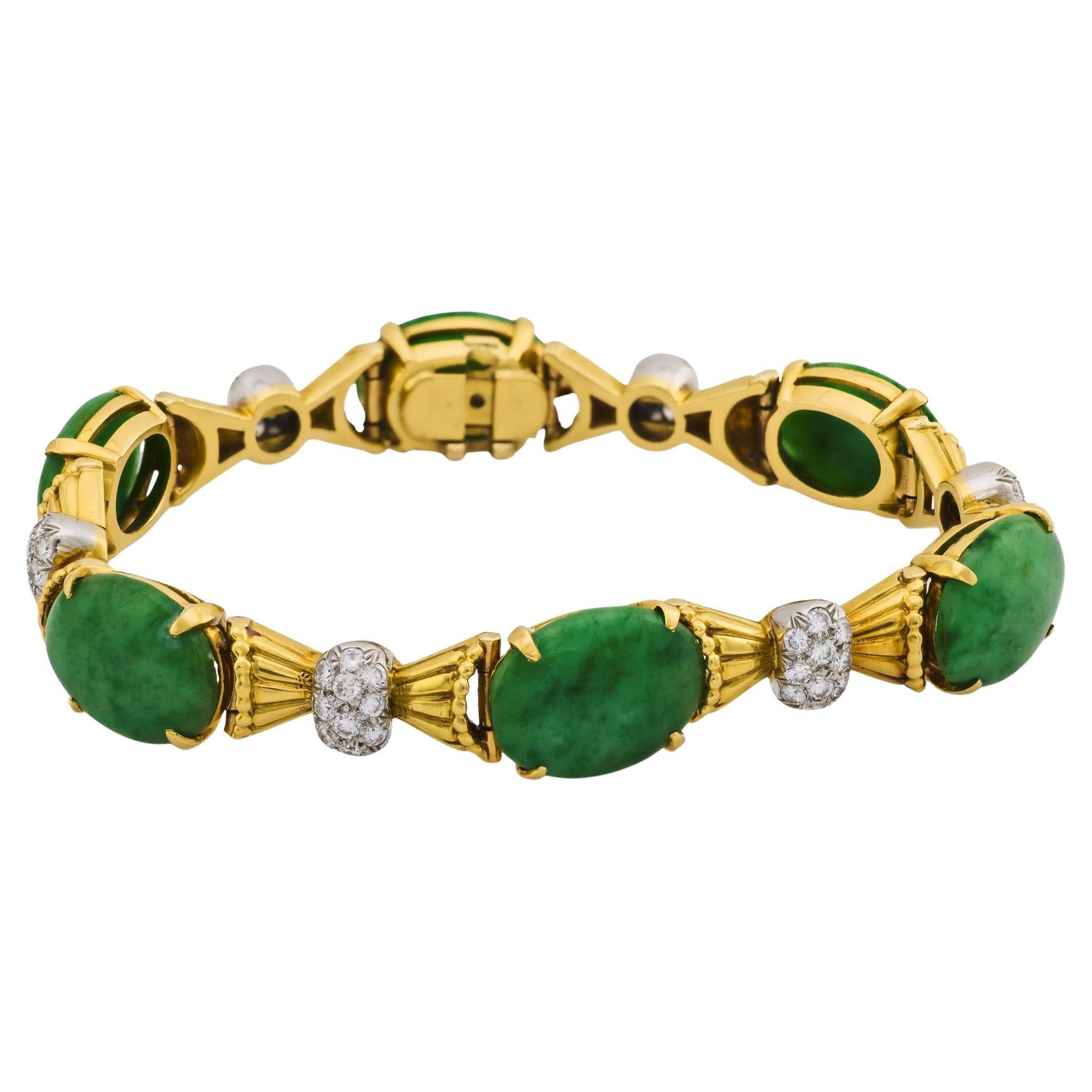 Pulsera vintage GIA 25,80 quilates jade diamante oro amarillo 18k