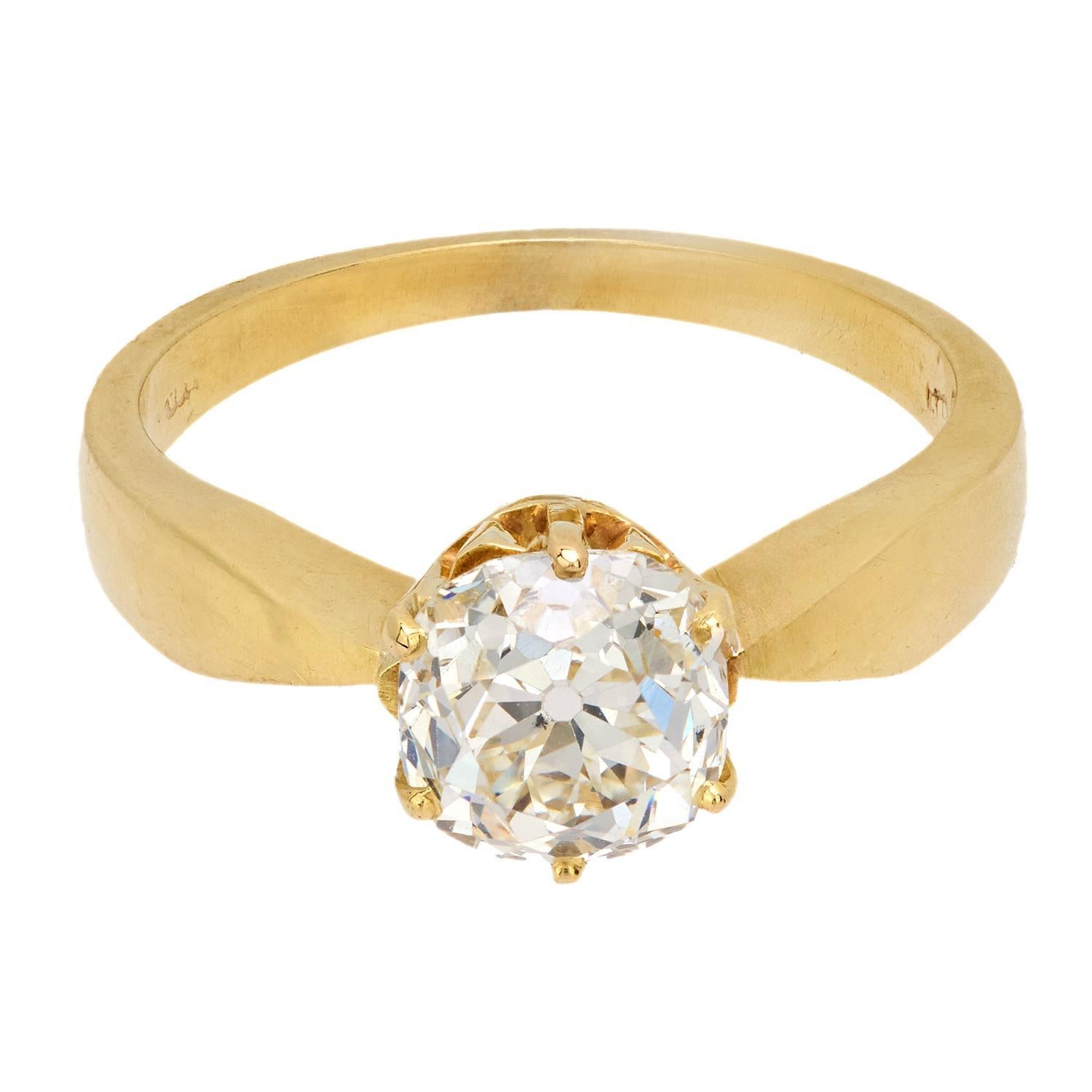 Modern Vintage GIA 2.62 carat old mine diamond 14k yellow gold engagement ring For Sale