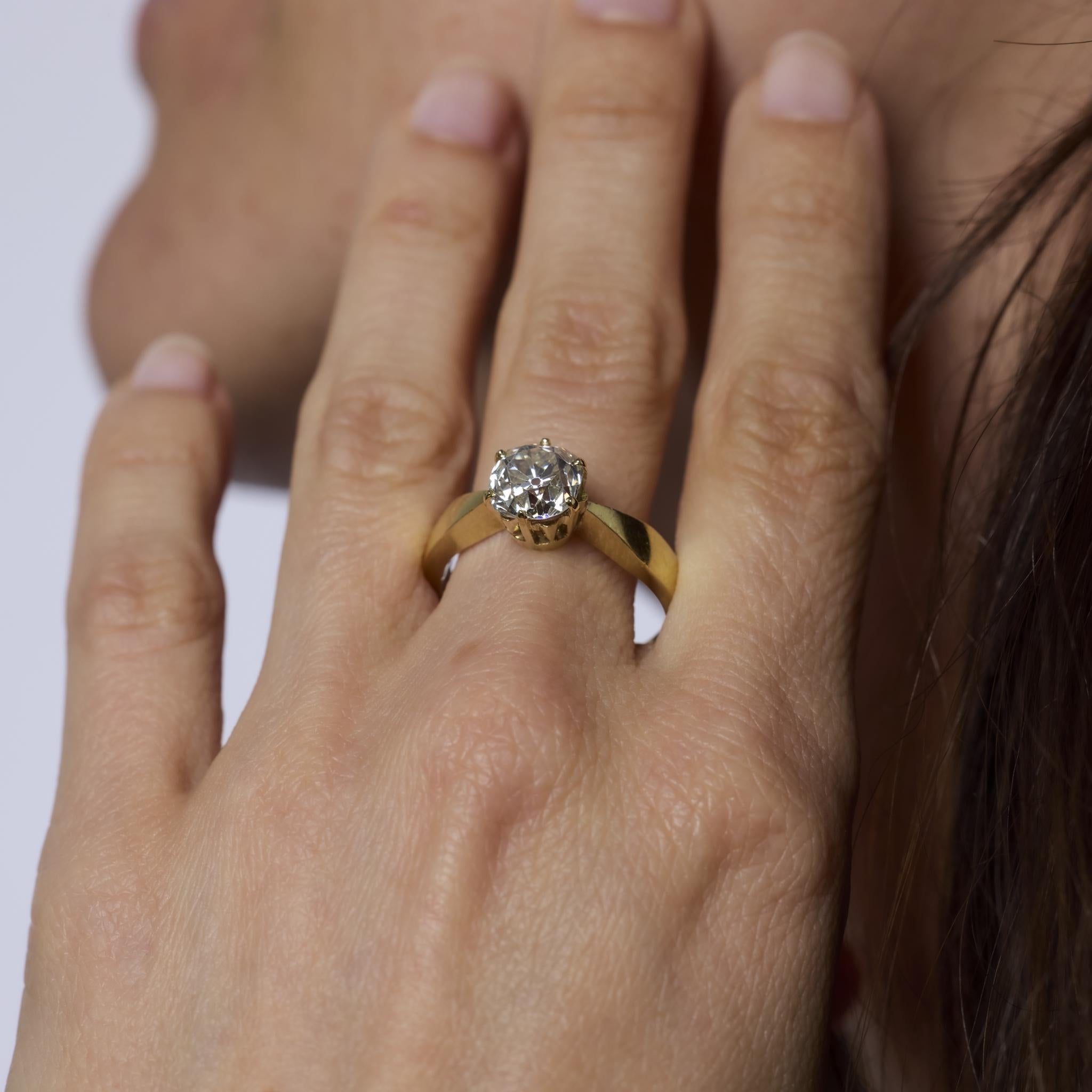 Old Mine Cut Vintage GIA 2.62 carat old mine diamond 14k yellow gold engagement ring For Sale