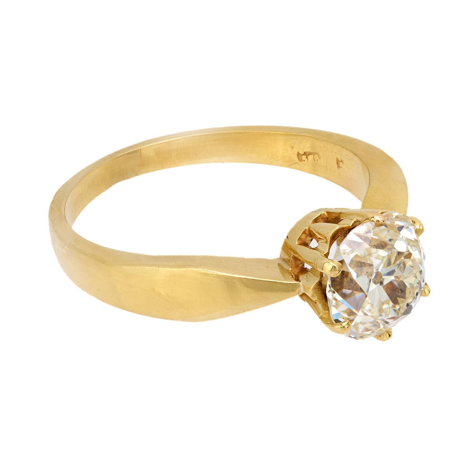 Vintage GIA 2.62 carat old mine diamond 14k yellow gold engagement ring In Good Condition For Sale In Beverly Hills, CA