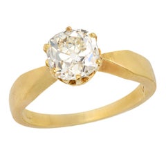 Vintage GIA 2.62 carat old mine diamond 14k yellow gold engagement ring
