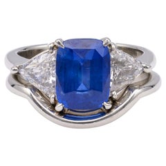 Vintage GIA 2.66 Carat Ceylon Sapphire Diamond Platinum Ring Set