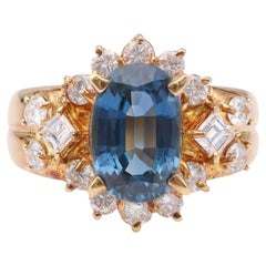 Retro GIA 2.70 Carat Thai Sapphire Diamond 18k Yellow Gold Ring