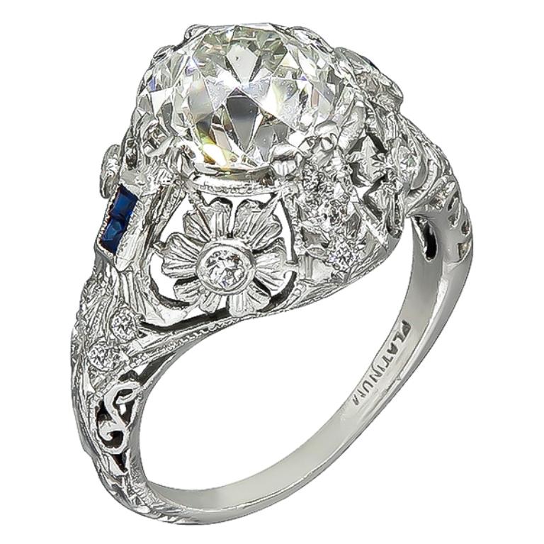 Art Deco Vintage GIA 2.76 Carat Old Euro Diamond Engagement Ring