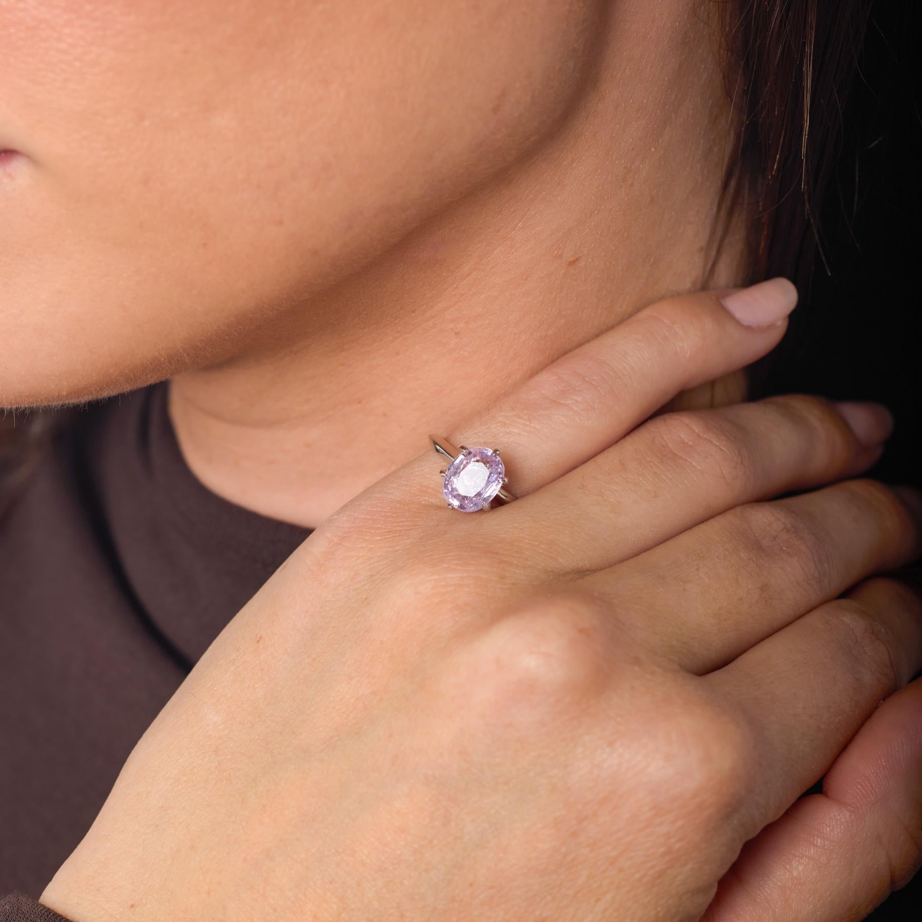 Vintage GIA 2,81 Karat ohne Hitze rosa Saphir Platin Solitär Ring (Ovalschliff) im Angebot