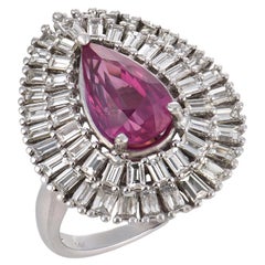 Vintage GIA 2.84 carat no heat pink sapphire diamond white gold ballerina ring