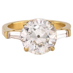 Vintage GIA 2.89 Carat Circular Brilliant Cut Diamond 18K Yellow Gold Ring