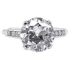 Vintage GIA 2.89 Carat Old European Cut Diamond Platinum Engagement Ring