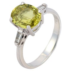 Vintage GIA 2.90 carat no heat yellow sapphire diamond 18k yellow gold ring
