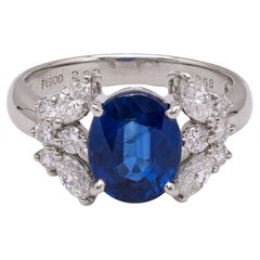 Vintage GIA 2.92 Carat Ethiopian Sapphire and Diamond Platinum Ring