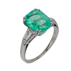 Vintage GIA 3 carat Colombian emerald diamond platinum ring
