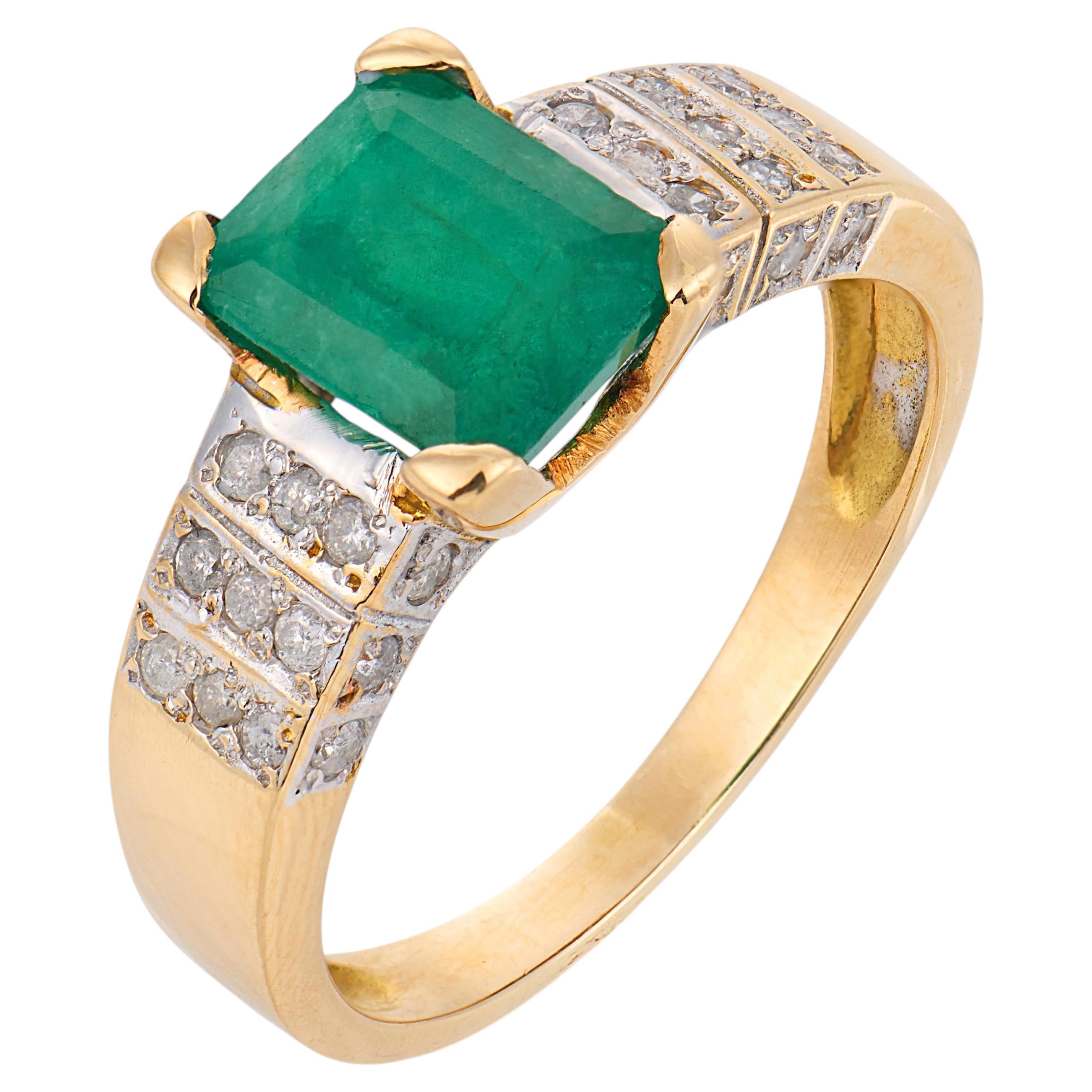Vintage GIA 3.00 carat émeraude diamant or jaune 18k