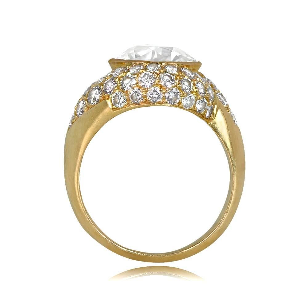 Prepare to be captivated by the breathtaking beauty of this stunning vintage French ring. Its centerpiece is a vibrant GIA-certified old European cut diamond, boasting an impressive weight of 3.00 carats, with a warm K color and sparkling SI1