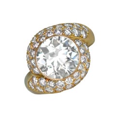 Bague de fiançailles vintage en or jaune avec diamant taille européenne ancienne de 3,00 carats certifié GIA