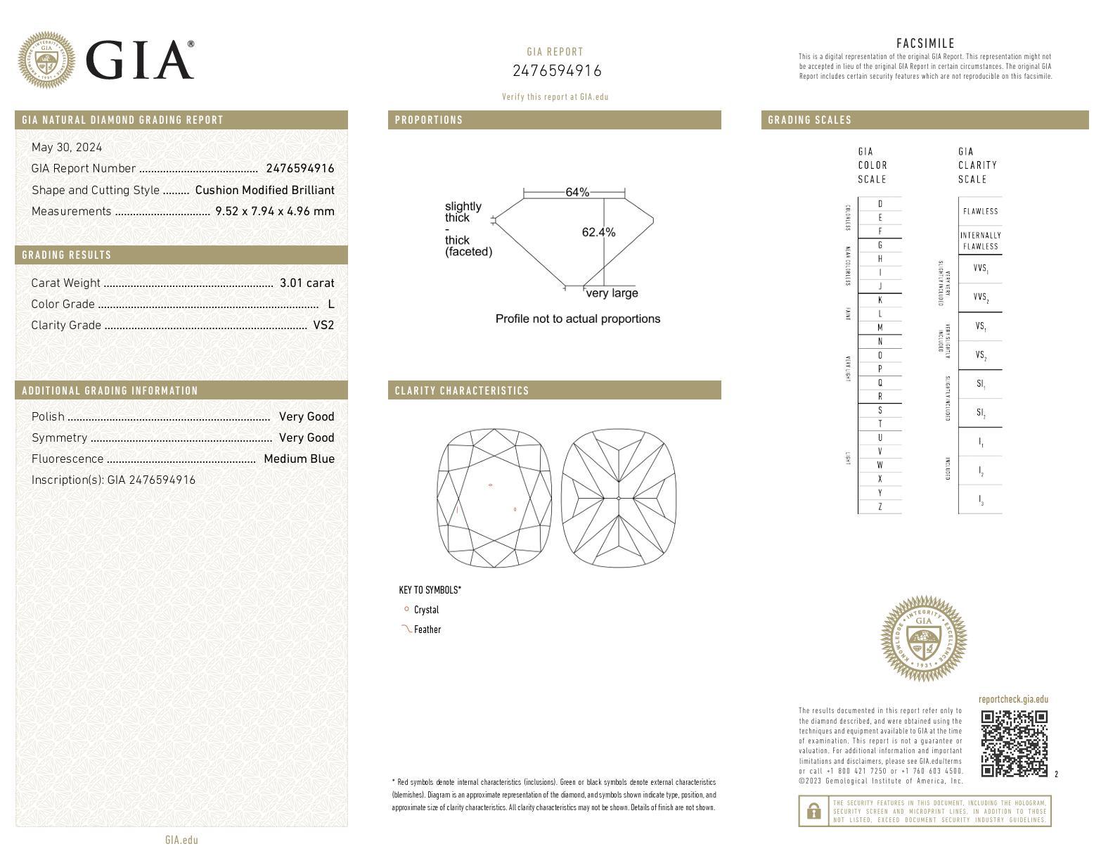 Verlobungsring aus 18 Karat Gelbgold mit GIA 3,01 Karat Diamant im Kissenschliff im Kissenschliff im Angebot 1