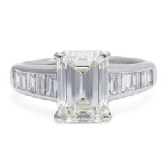 Vintage GIA 3.01 Carats Emerald Cut Diamond Platinum Ring